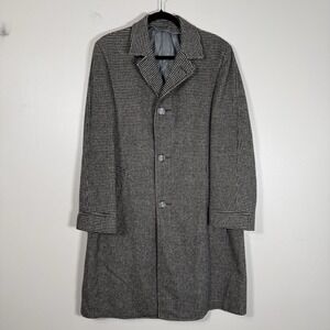 Style mart vintage coat mens large houndtooth trench jacket wool
